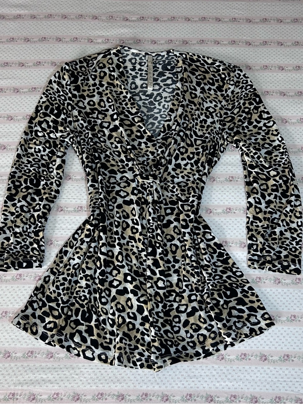 Leo & Nicole Leopard-Print Wrap Tunic in Black and Tan